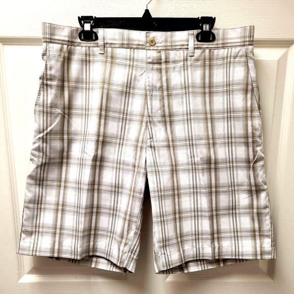 PGA Tour Golf Shorts Khaki Plaid Men's Size 36 Moisture Wicking Flat Front New - Picture 1 of 7